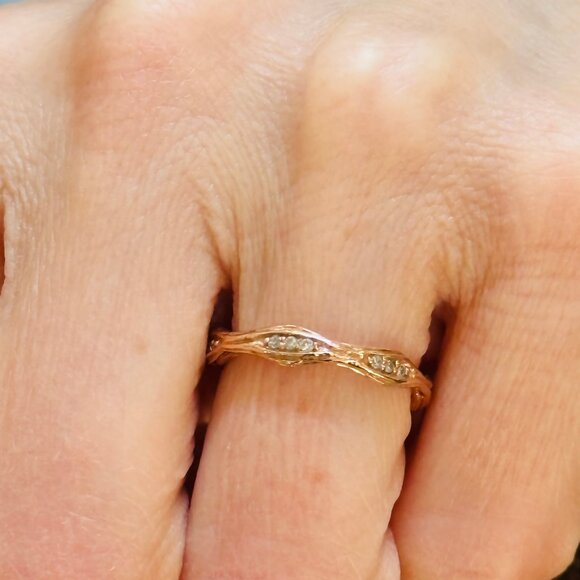Art Deco Diamond Hand Crafted Twig Eternity Wedding Band in rose gold - size 6 - Picture 4 of 4